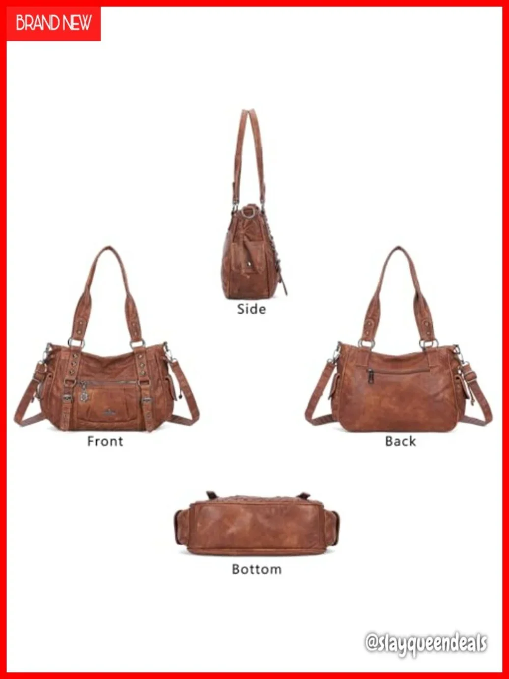 Vegan Leather Hobo Shoulder Bag Multi Pocket Tote with Adjustable Strap